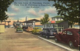 St Petersburg FL Bee Line Ferry Coca Cola Sign Old Cars PC
