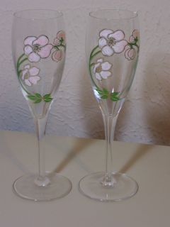 Perrier Jouet Belle Epoque Crystal Hand Painted Champagne Flutes Set