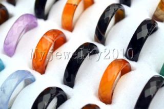 Wholesale Lots Jewelry Facet 50pcs Colorful Agate Stone Rings 17 19mm