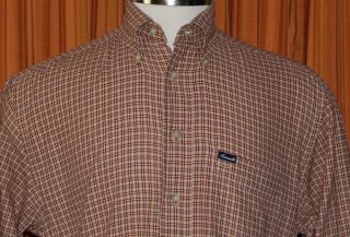 Faconnable Long Sleeve Light Brown Burgundy Red Checkered Shirt Mens
