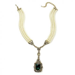 Heidi Daus Green with Envy 3 Row Simulated Pearl and Crystal Y Drop