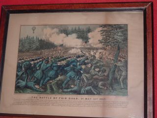  Currier & Ives Civil War Print Battle of Fair Oaks Virginia 1862 N/R
