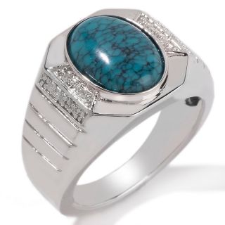 Mens Turquoise Diamond Accented Cabochon Ring