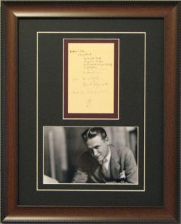 Scott Fitzgerald Signed Note Framed Great Gatsby