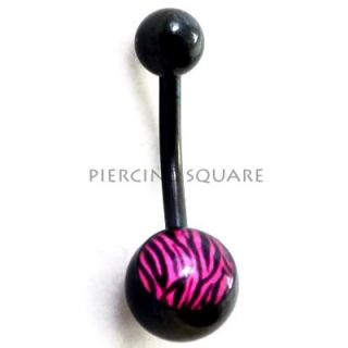Pink Zebra Belly Button Ring Navel Piercing Dangle 14g