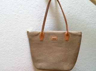 Eric Javits Beige Natural Squishee Fabric Designer Zipper Handbag