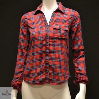  by Abercrombie Women Plaid Shirt Fallbrook Red Turquoise Plaid