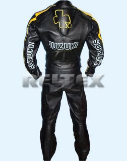 Rizla Black Yellow Leather Motorcycle Biker Jacket Pant 2 Piece Suit