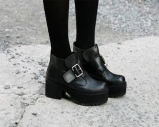 Sexy Black Punk Gothic Buckle Strap High Heels Platform Ankle Boots