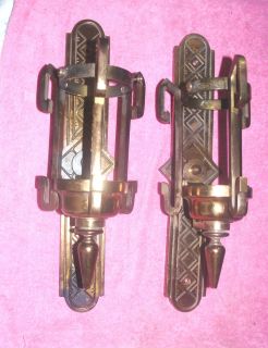 ANTIQUE PAIR LARGE BRONZE GOTHIC WALL SCONCES 21 CANDLE AWESOME 13 lbs