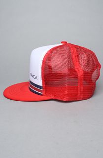 RVCA The Barlow Trucker Hat in Red White Docker Blue