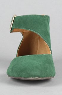 Sole Boutique The Giulia Ankle Strap Flat in Dark Green Suede