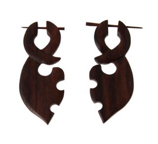 Organic Fake Plugs Hand Carved Wood Earrings Cheaters