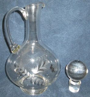 Crystal Etched Glass Decanter Bottle with Stopper Handle Floral