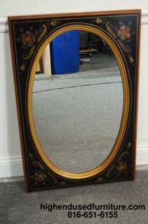 ETHAN ALLEN Black Hitchcock Hand Decorated Oval Mirror 14 9217