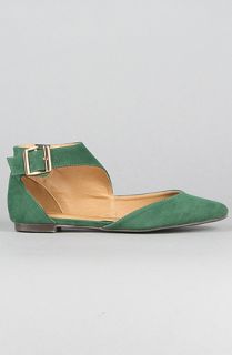 Sole Boutique The Giulia Ankle Strap Flat in Dark Green Suede