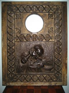  Antique Pressed Metal Fireplace Front Cover with Figural Motif