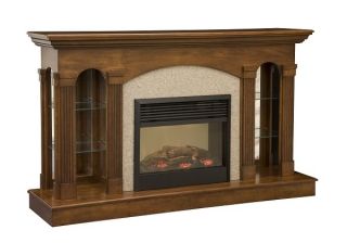 Amish Wood Electric Fireplace Mantle Wall Unit Curio Display Cabinet