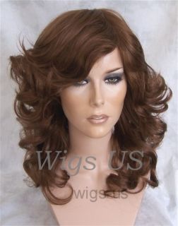 Wigs 1970s Farrah Fawcett Style Curly Lt Auburn Skin Part Costume Wig