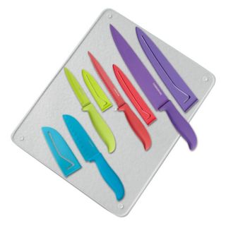Farberware 4 Piece Resin Knife Set with Glass Cutting Board