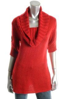 NY Collection New Red Elbow Sleeve Cowl Neck Tunic Pullover Sweater L