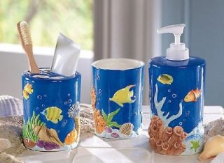 Tropical Fish Theme Ceramic Bath Accessory Set New