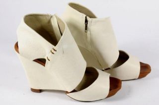 Faryl Robin Madison Cream White Leather Wedge Sandals Heels Peep Toe