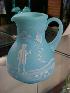 Fenton Art Glass Limited Edition Mary Gregory Sky Blue Pitcher 8143B8