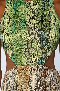 Naven The 2 Tone Cutout Dress in Python Taupe and Python Green