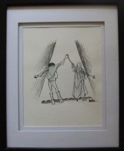 Cartoon Artist Jules FEIFFER Signed Watercolor + Ink Drawing Painting