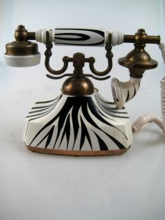 Vintage New York Telephone French Style Rotary Phone Zebra Stripe and