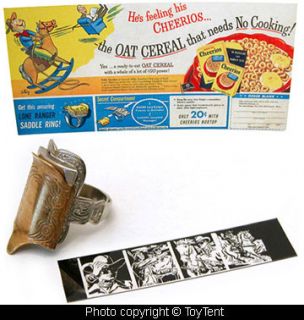 Lone Ranger saddle ring Cheerios cereal premium 1951 + film strip, ad