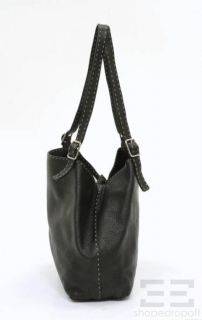 Fendi Selleria Black Topstitched PEBBLED Leather Tote Bag