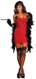 F88 1920s Charleston Red Flapper Fancy Dress Costume + Feather Boa