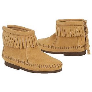Kids Minnetonka Moccasin  Back Zipper Boot Tod/Pre Tan Suede Shoes
