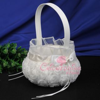   Chiffon Satin Vintage 3D Rosette Wedding Baskets Flower Girl Basket