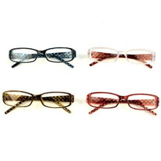  Checkerboard Floral Clear Lens Reading Glasses Eyeglasses White + 1.75