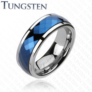 Tungsten Carbide Blue Facet Spinning Wedding Ring Sz 9