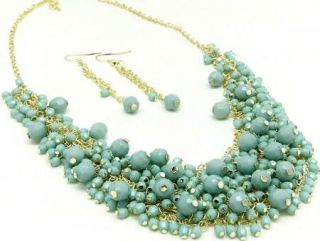  Facet Turquoise Blue Beads Bib Necklace Set Fashion Jewelry
