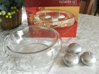 Floating Candles in Glass Bowl Xmas Decoration Centerpiece Holiday