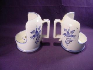 Lot Ceramic Blue White Wall Candle Sconce Votive Floral