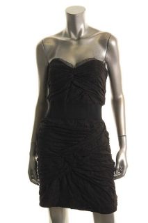 Foley Corinna New Brown Ruched Netting Sweetheart Neck Cocktail Dress