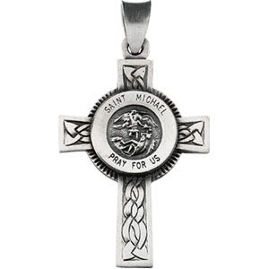 Saint Michael Cross Pendant Sterling Silver St Medal