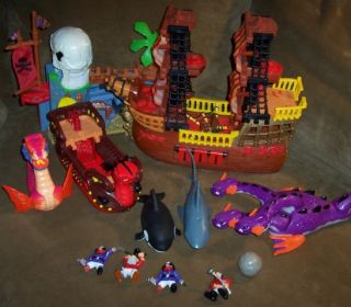 FISHER PRICE~LOADED~IMAGINEXT PIRATE SHIP LOT~ SEA SERPENTS~SKULL