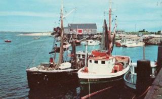 1960s Fishing Boats in Harbor Cape Cod MA Postcard