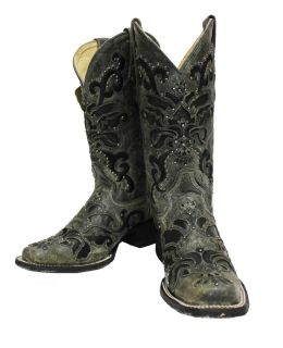 Ladies Corral Boots A1130 Black Crater Overlay with Studs Free