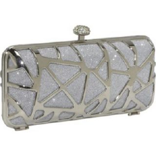 Handbags J Furmani HardCase Shinny Clutch Metallic Silver 