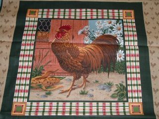 Vtg Country Farm Chickens Rooster Hen Chicks Quilt Block Pillow Fabric