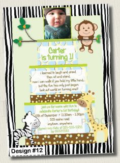 Printed Jungle Cake Boys Neutral Baby Shower Invitation 1st Birthday