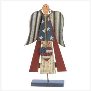 Wooden Homespun Craft American Flag Angel Cutout Statue